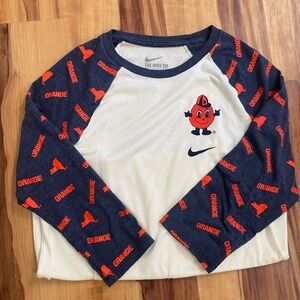 Nike white and Navy 3/4 Sleeve Tee